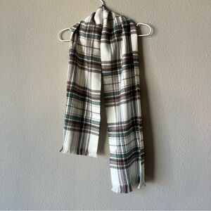 Barneys New York White and Brown Plaid Scarf